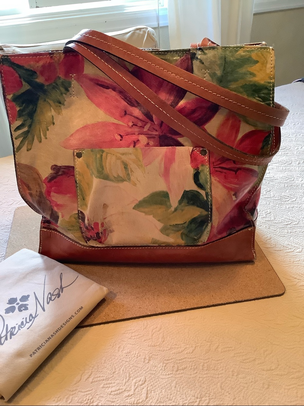 Patricia Nash Floral Leather Tote Shoulder Bag - Picture 4 of 16